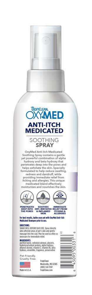 TropiClean OxyMed Medicated Anti itch Spray for Pets, 8oz