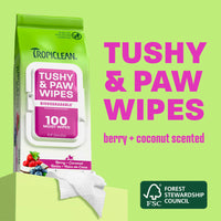 TropiClean Berry + Coconut Tushy & Paw Wipes, 100ct