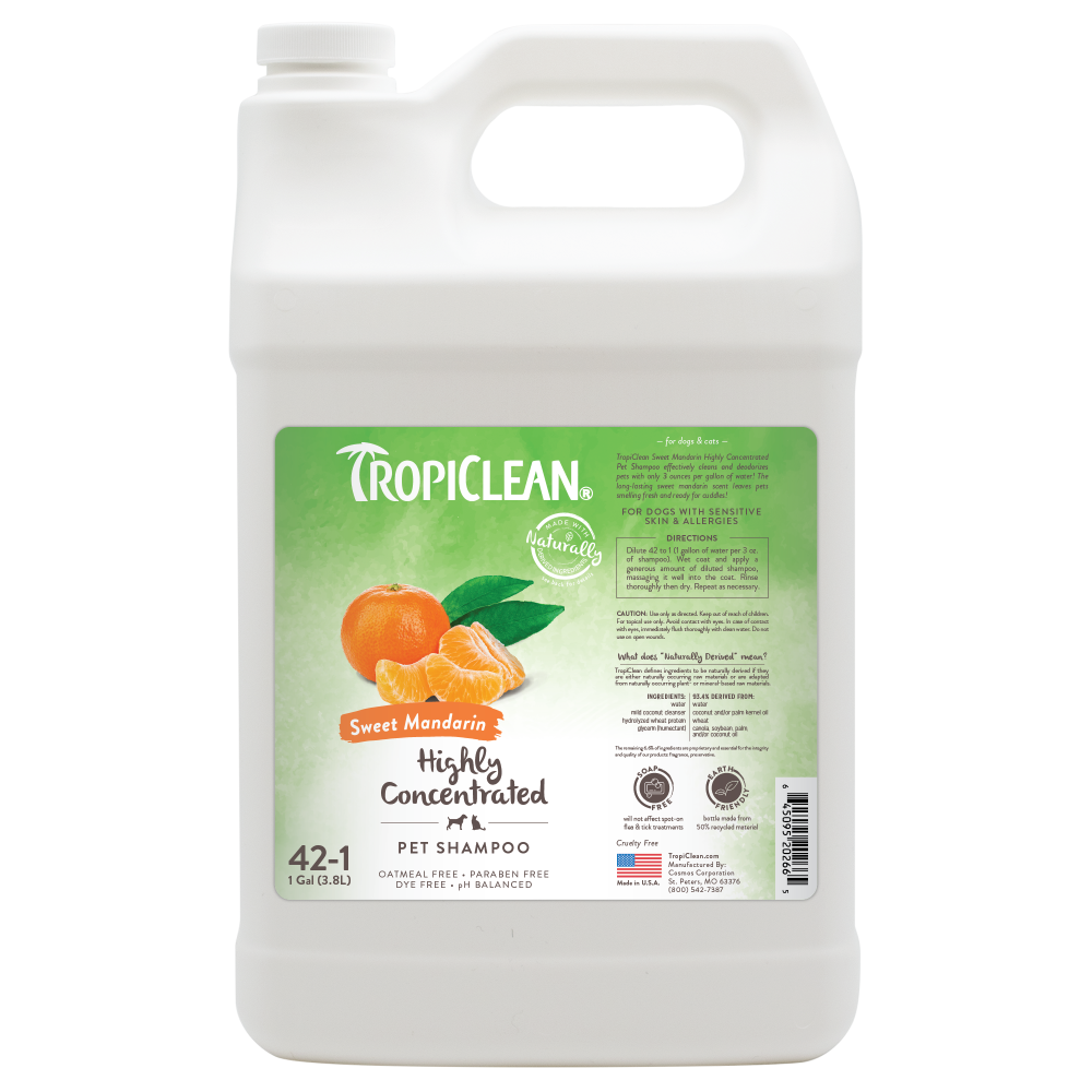 TropiClean Sweet Mandarin High Concentrate Shampoo for Pets, 1 gal