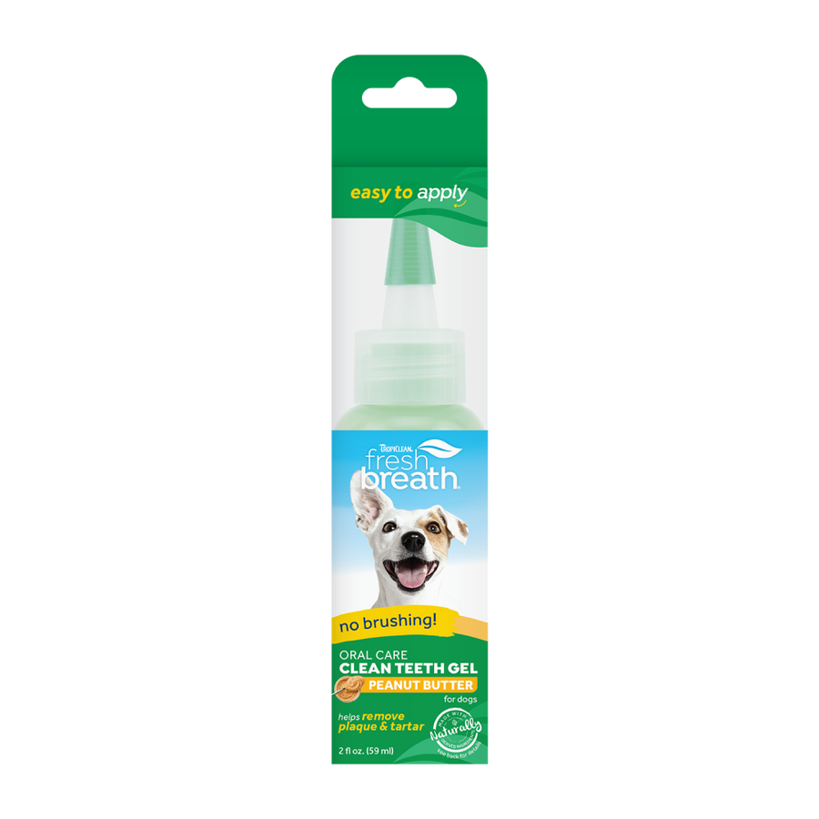 TropiClean Fresh Breath No Brushing Peanut Butter Flavor Clean Teeth Dental & Oral Care Gel for Dogs, 2oz