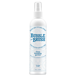 Bottle of Bubble and Brush quick dry styling spray on a white background