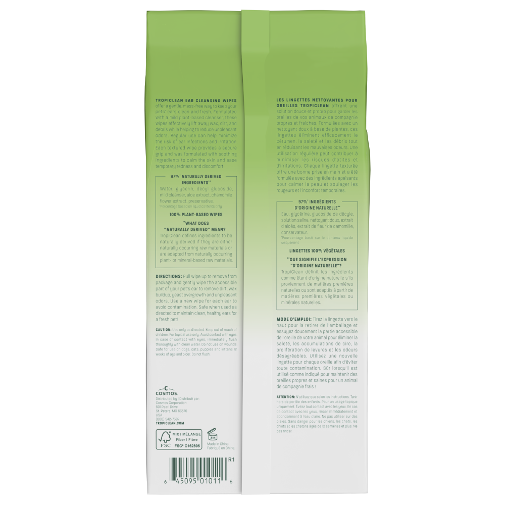 TropiClean Ear Cleansing Wipes, 50ct  - 4 Pack