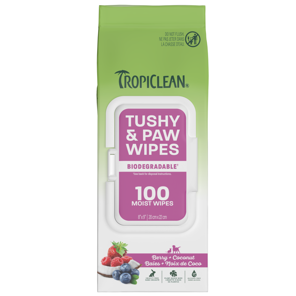 TropiClean Berry + Coconut Tushy & Paw Wipes, 100ct