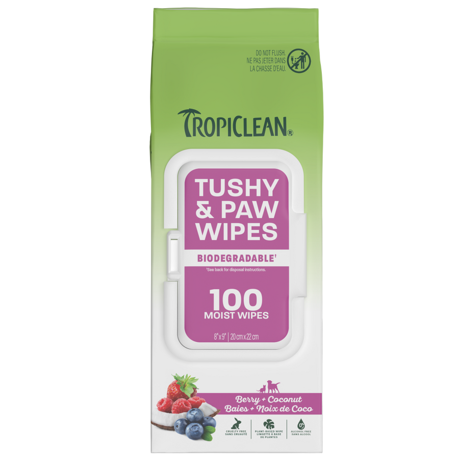 TropiClean Berry + Coconut Tushy & Paw Wipes, 100ct