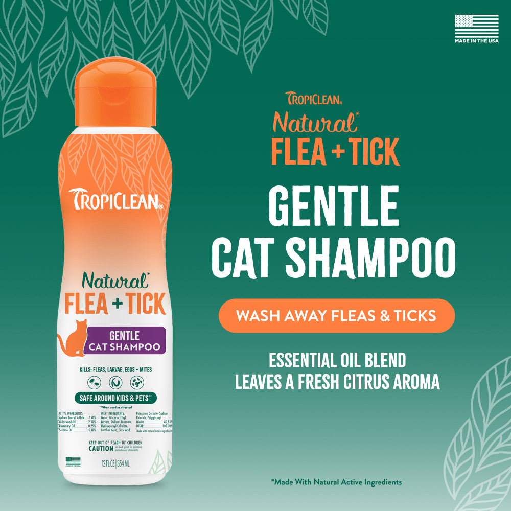 TropiClean Natural* Flea + Tick Gentle Cat Shampoo, 12oz