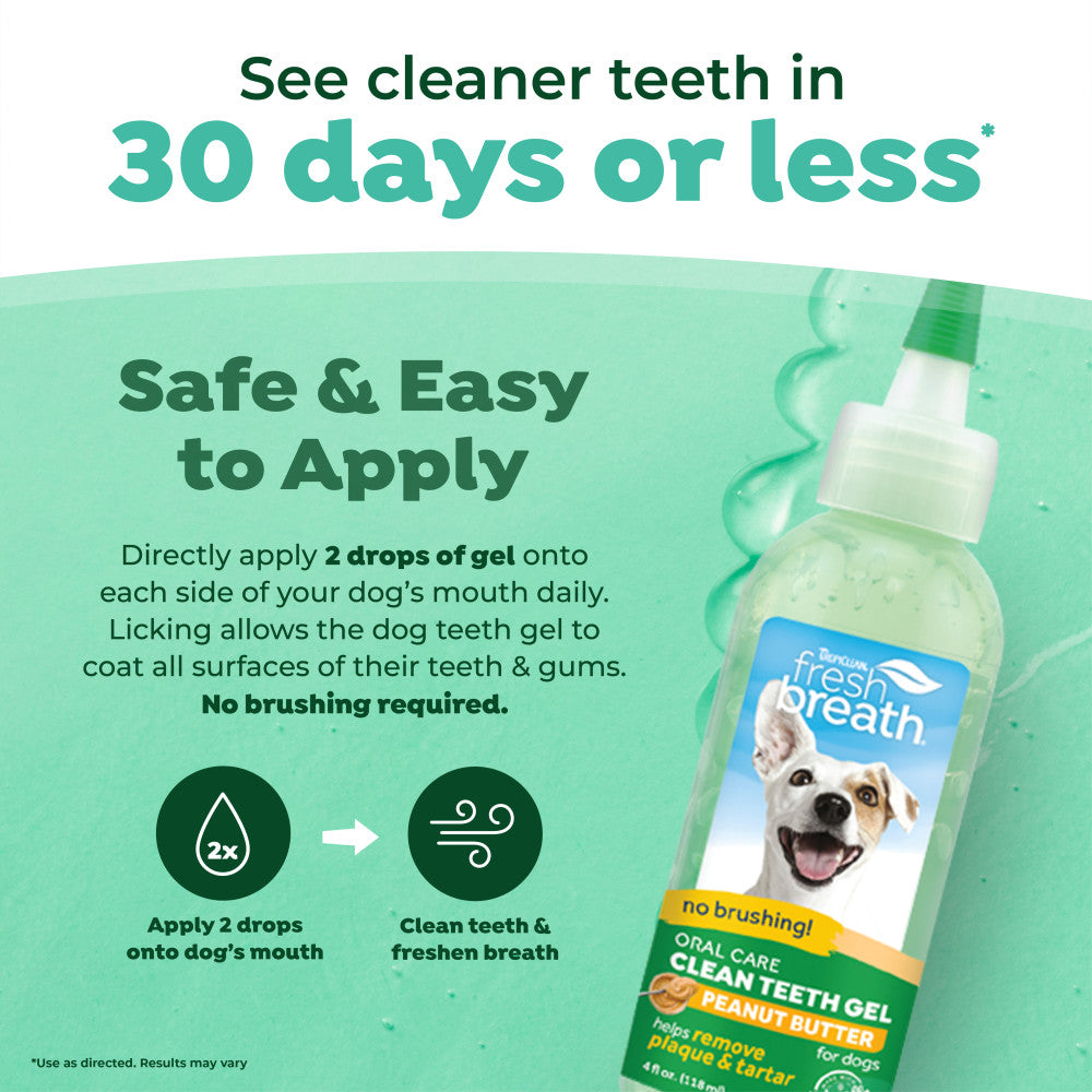 TropiClean Fresh Breath No Brushing Peanut Butter Flavor Clean Teeth Dental & Oral Care Gel for Dogs, 4oz