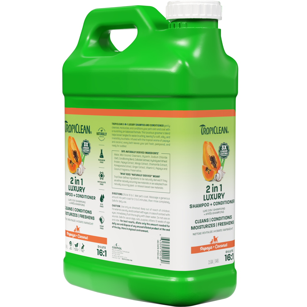 TropiClean Papaya & Coconut Luxury 2-in-1 Shampoo and Conditioner for Pets, 2.5 gal