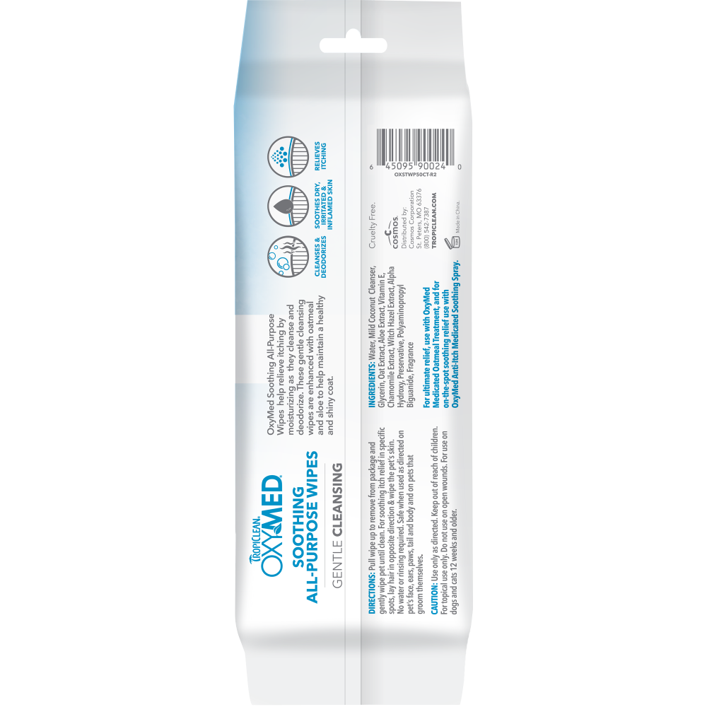 TropiClean OxyMed Soothing Relief Wipes for Pets, 50ct