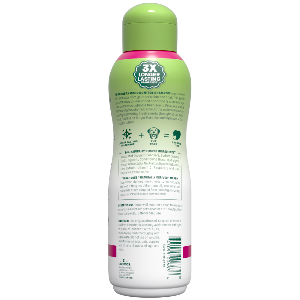 TropiClean Raspberry + Lime Odor Control Pet Shampoo, 20oz - Lined Cap