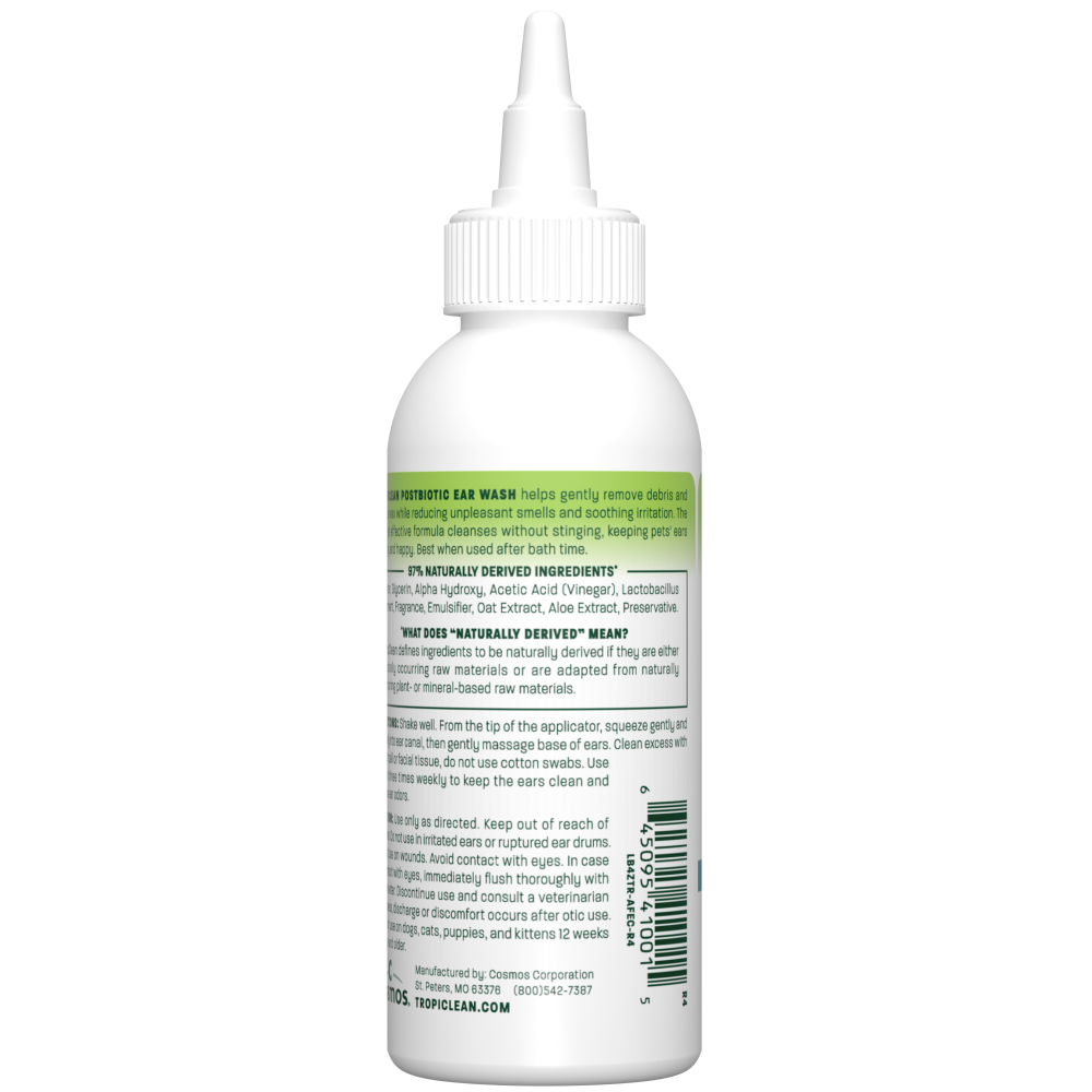 TropiClean Postbiotic Ear Wash for Pets, 4oz