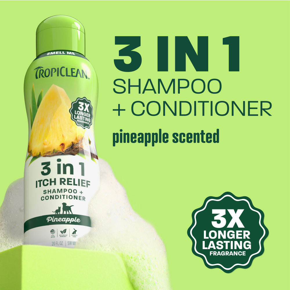 TropiClean Pineapple 3-1 Itch Relief Pet Shampoo & Conditioner, 20oz - Lined Cap