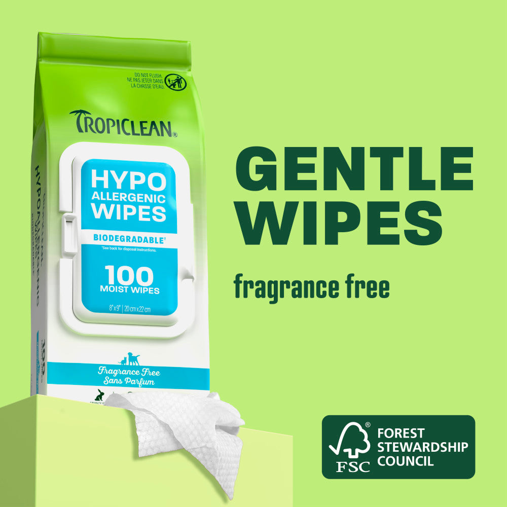 TropiClean HypoAllergenic Dog Wipes, 100ct
